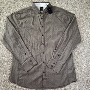 J B Holt Mens Size XL Athletic Button Down Brown L/S NWT Pattern Shirt